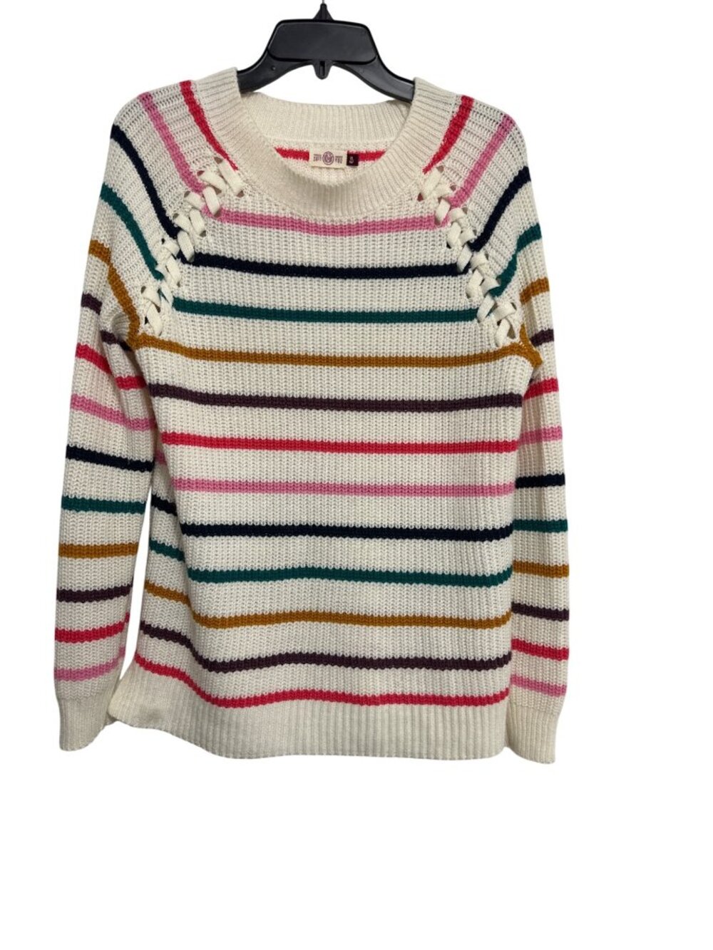 Striped Multicolor Sweater With Braided Accents XL